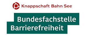 Logo Bundesfachstelle Barrierefreiheit (Schriftzug weiß auf rotem Grund)
