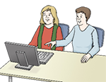 Ein Mann und eine Frau sitzen am Computer