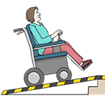 Frau im Rollstuhl auf einer Rampe