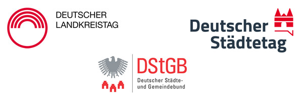 Die drei Logos des Deutschen Landkreistags, des Deutschen Städtetag und des Deutschen Städte- und Gemeindebunds