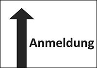 Piktogramm für die Anmeldung mit Pfeil nach oben. Bild: Bundesfachstelle Barrierefreiheit