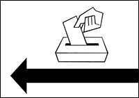 Piktogramm Wahlurne mit Pfeil nach links. Bild: Bundesfachstelle Barrierefreiheit