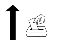 Piktogramm Wahlurne mit Pfeil nach oben. Bild: Bundesfachstelle Barrierefreiheit