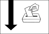 Piktogramm Wahlurne mit Pfeil nach unten. Bild: Bundesfachstelle Barrierefreiheit