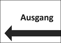 Piktogramm Ausgang mit Pfeil nach links. Bild: Bundesfachstelle Barrierefreiheit