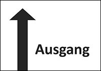 Piktogramm Ausgang mit Pfeil nach oben. Bild: Bundesfachstelle Barrierefreiheit