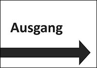 Piktogramm Ausgang mit Pfeil nach rechts. Bild: Bundesfachstelle Barrierefreiheit