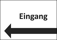 Piktogramm Eingang mit Pfeil nach links. Bild: Bundesfachstelle Barrierefreiheit