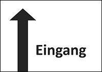 Piktogramm Eingang mit Pfeil nach oben. Bild: Bundesfachstelle Barrierefreiheit