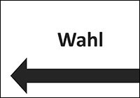 Piktogramm zur Wahl mit Pfeil nach links. Bild: Bundesfachstelle Barrierefreiheit