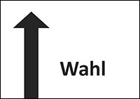 Piktogramm zur Wahl mit Pfeil nach oben. Bild: Bundesfachstelle Barrierefreiheit