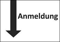 Piktogramm für die Anmeldung mit Pfeil nach unten. Bild: Bundesfachstelle Barrierefreiheit