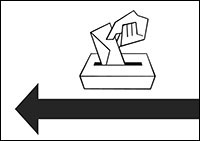 Piktogramm Wahlurne mit Pfeil nach links. Bild: Bundesfachstelle Barrierefreiheit
