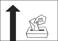 Piktogramm Wahlurne mit Pfeil nach oben. Bild: Bundesfachstelle Barrierefreiheit