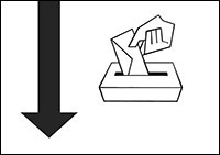 Piktogramm Wahlurne mit Pfeil nach unten. Bild: Bundesfachstelle Barrierefreiheit