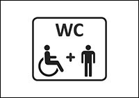 Piktogramm Rollstuhlfahrer und Piktogramm Mann mit Schriftzug WC. Bild: Bundesfachstelle Barrierefreiheit