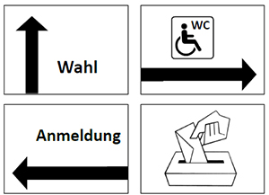 Vier Piktogramme. Bild: Bundesfachstelle Barrierefreiheit