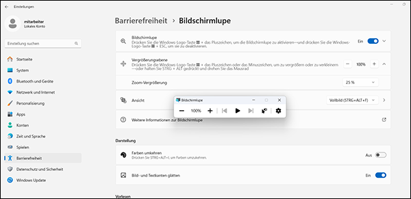 Abbildung der Funktion, wie man die Bildschirmlupe bei Windows aktiviert