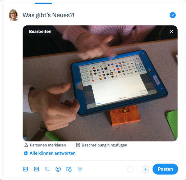 Abbildung der Funktion, wie man Alternativtexte in dem Social Media X hinterlegt