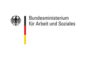 Das Logo zeigt den Bundesadler, den Schriftzug Bundesministerium für ARbeit und Soziales, sowie eine angeschnittene Deutschland-Fahne.