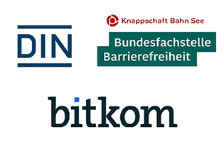 Logos von DIN, Bitkom und Bundesfachstelle Barrierefreiheit. Foto: Bundesfachstelle Barrierefreiheit
