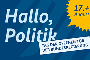 Hallo, Politik (Schriftzug, Ausschnitt aus Programm-Flyer) - Grafik: Bundesregierung